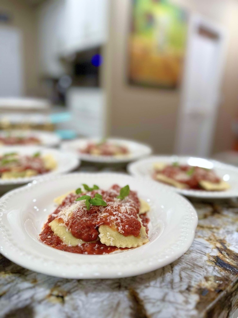 Plated ravioli ready to serve